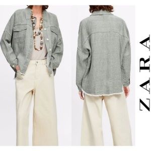 Make Offer Zara Green Linen Oversized Jacket